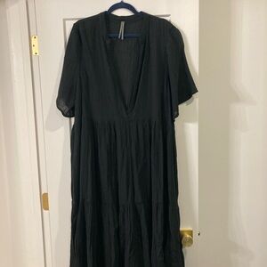 Anthropology Kallie Black Tiered Maxi Dress - 100% Cotton Gauze